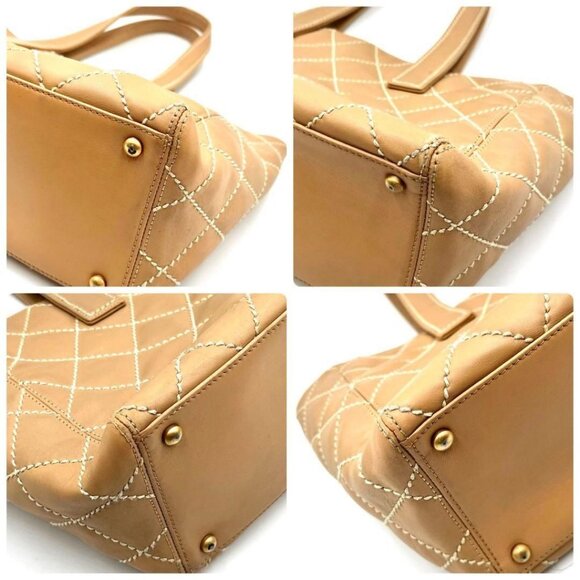 CHANEL CC Wild Stitch Vintage Quilted Shoulder Bag Tote Lambskin Light Beige - Picture 4 of 16